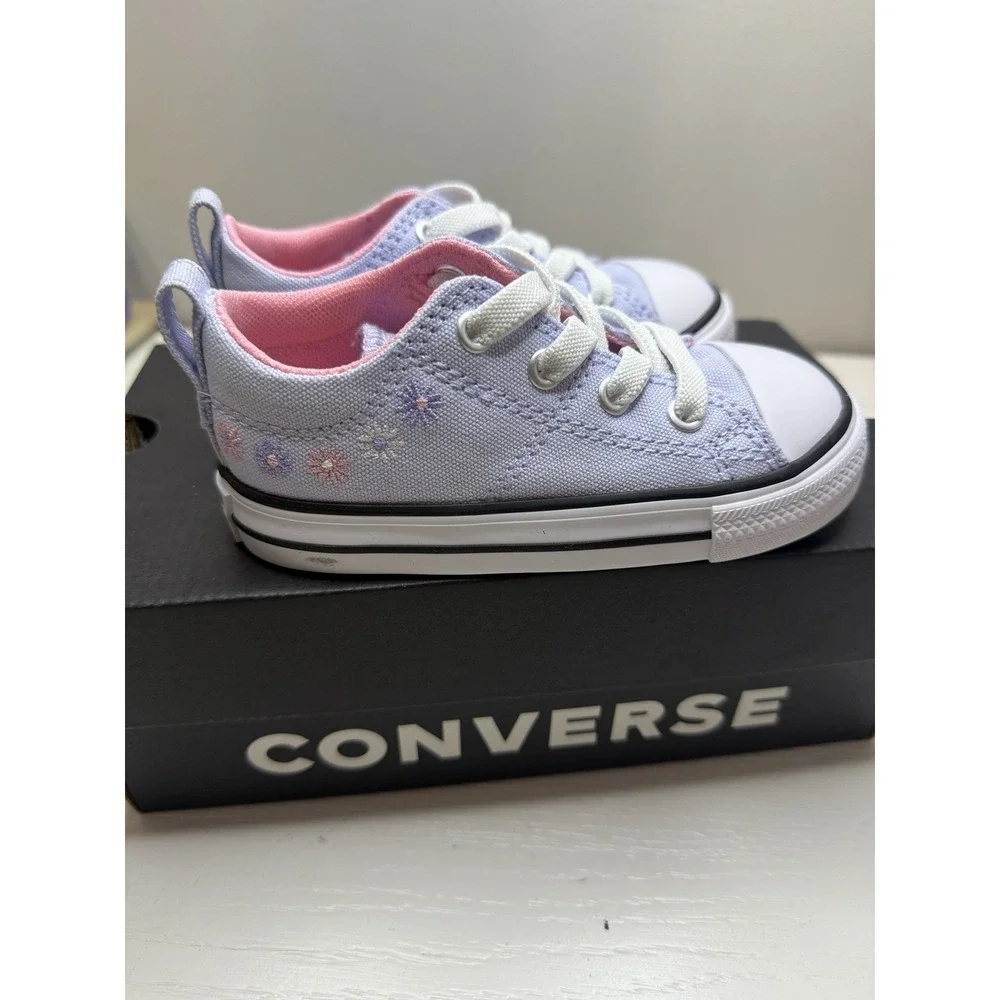 Converse All Star Infant Floral Embroidered Canvas Sneakers Lavender Pink Size 7